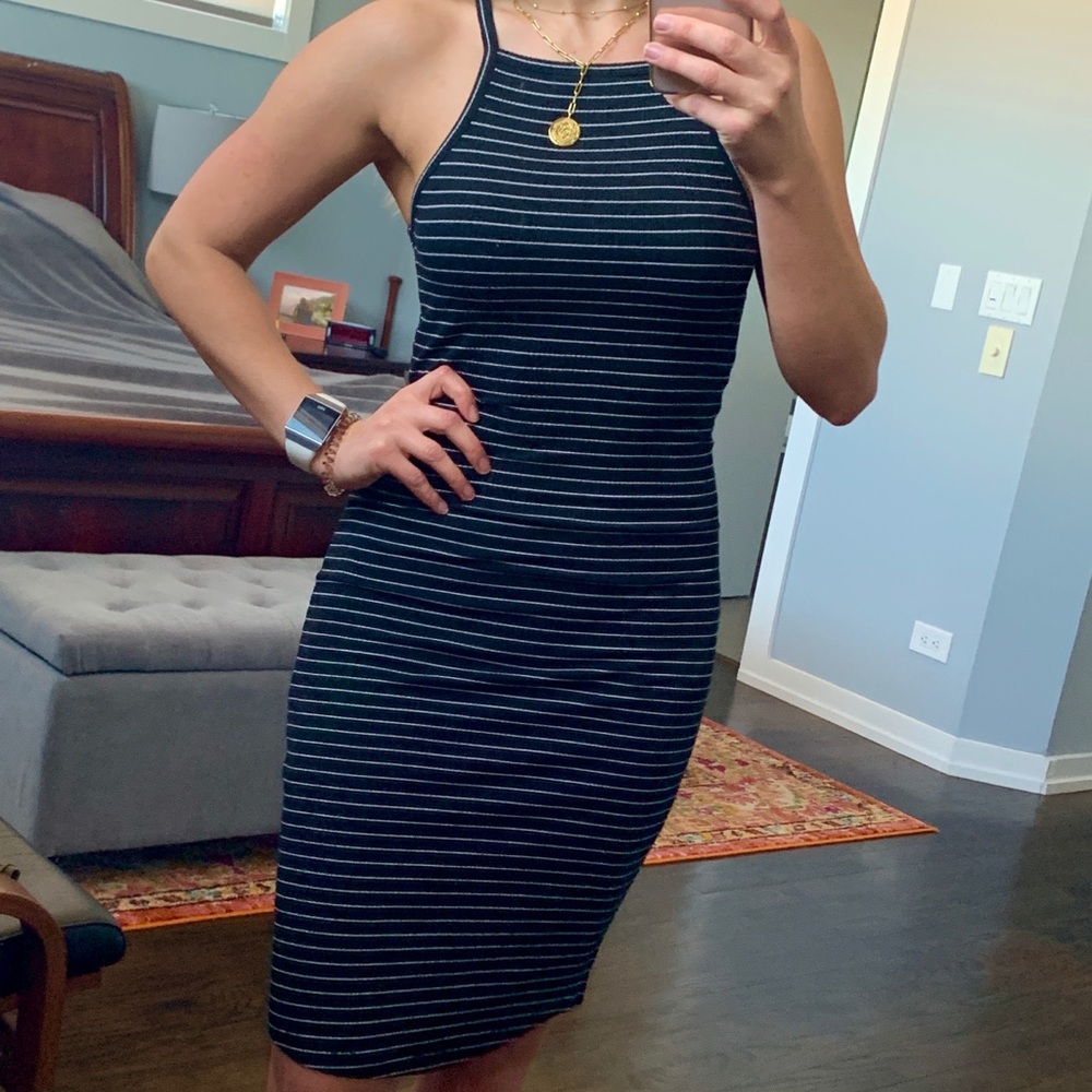 Forever 21 black & white stripe midi dress - sz S